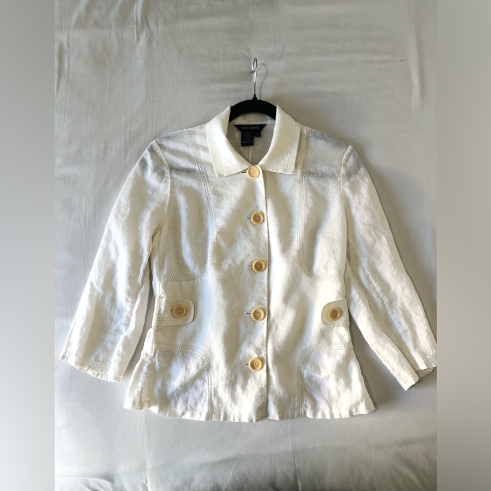 Max Edition Cream Linen Button-Front Blazer